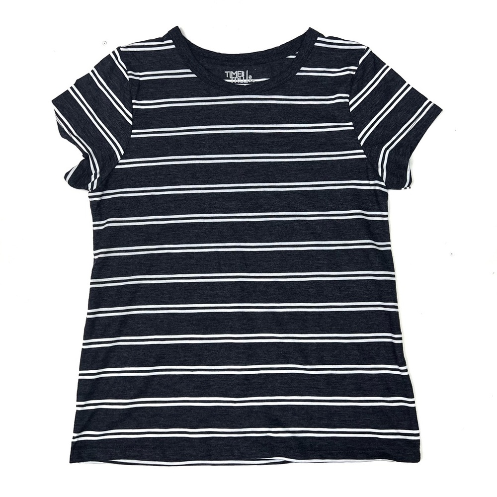 Time & Tru Navy Double Striped T Shirt Sz S